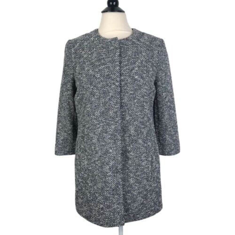 NEW Talbots Blue White Boucle Tweed Snap Button Front Coat Women's Size S